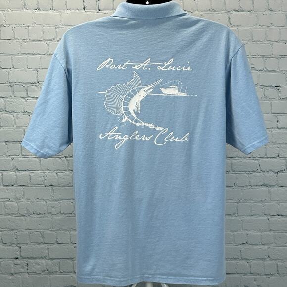 Vintage 90s Port St Lucie PSL Anglers Club Polo Shirt Fishing Blue Mens L Large - Picture 3 of 9
